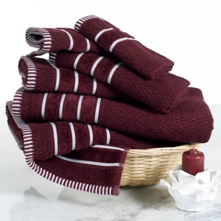 HASTINGS HOME Combed Cotton Rice Weave 6-piece Set with 2 Bath Towels, 2 Hand Towels and 2 Washcloths | Burgundy 191495FPG